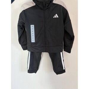 Adidas Kids 3T Black Grey Full Zip Tracksuit Jacket and Pants Set NEW